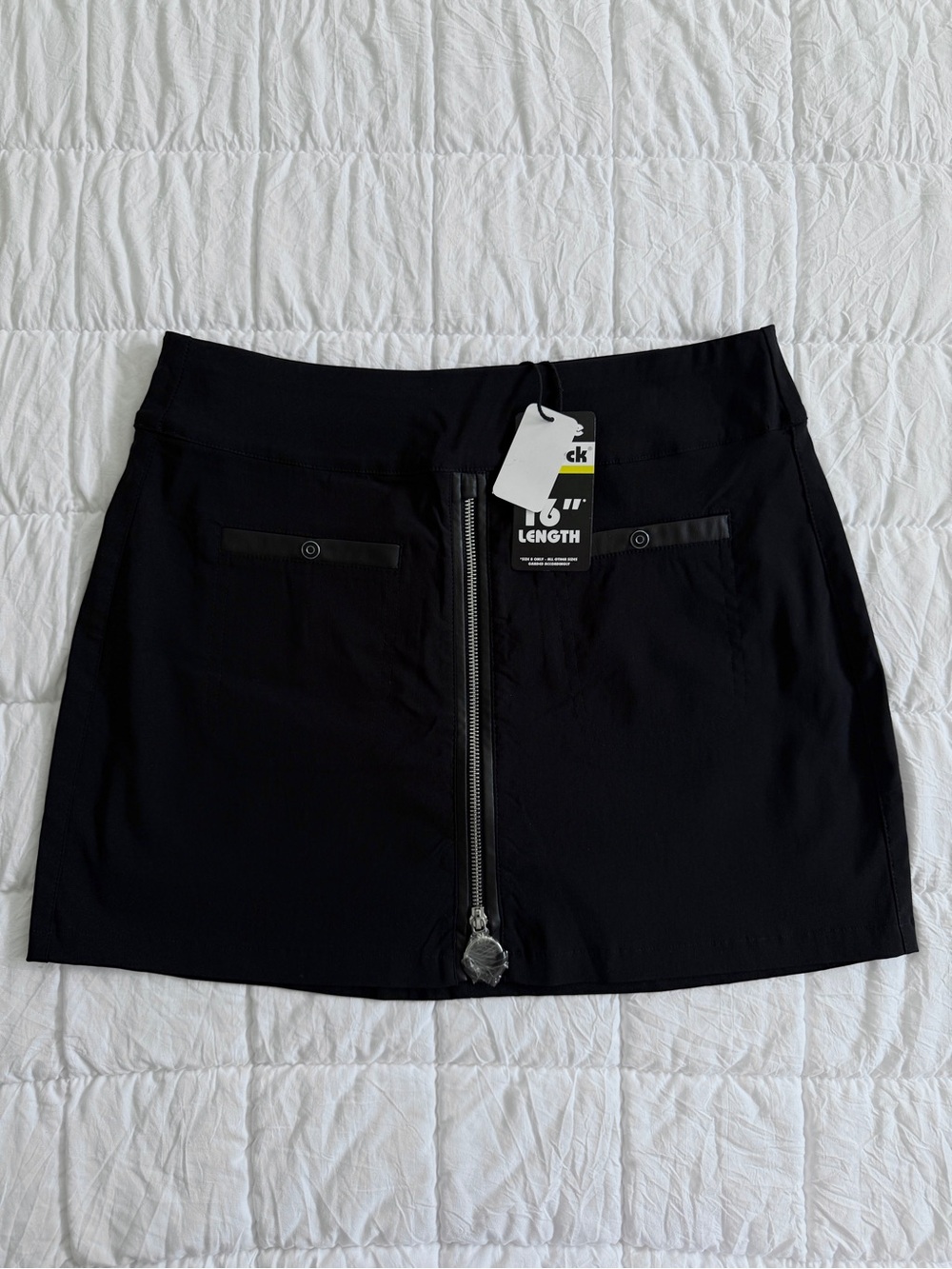 {Jamie Sadock} Black Front-Zip Mini Athletic Golf Skirt | 8